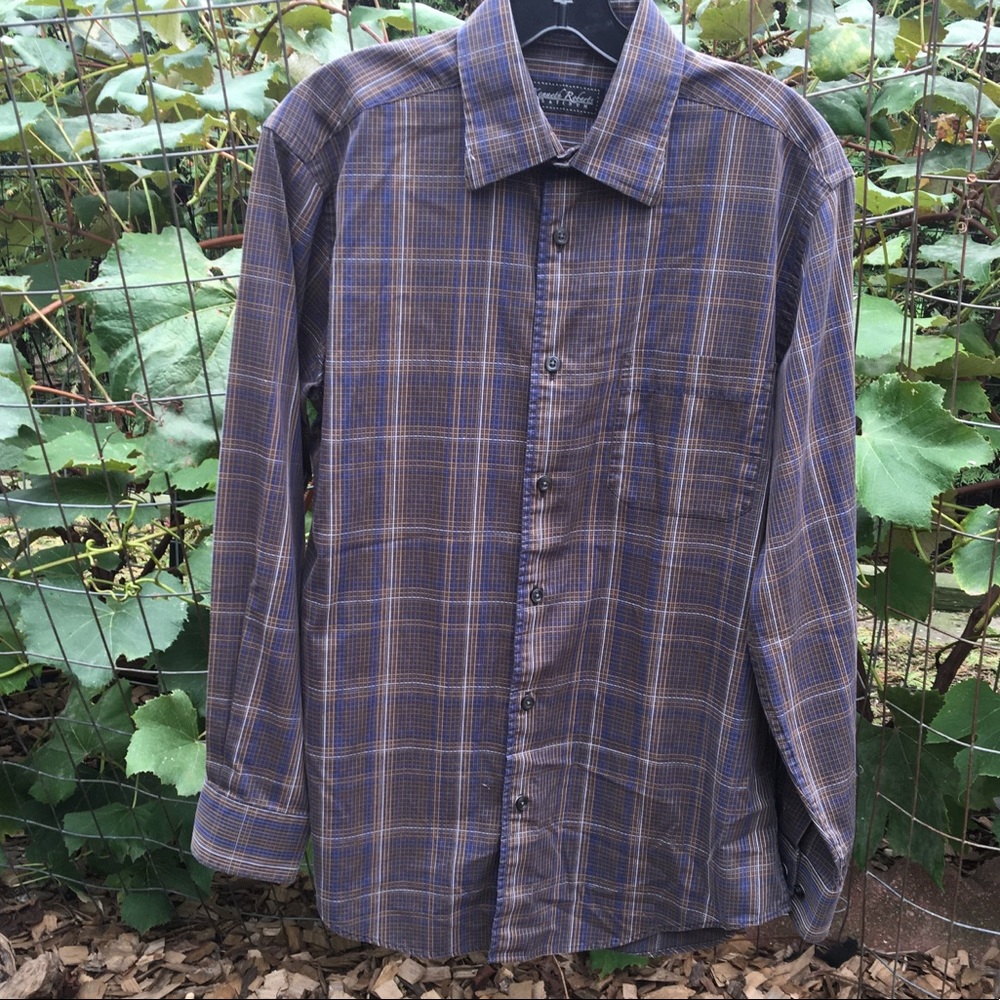 Kenneth Roberts Platinum Brown Button Down Shirt M